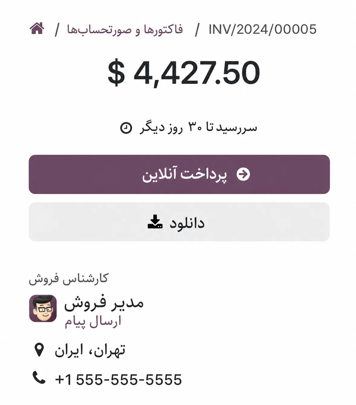 پرتال مشتری برای مشاهده و پرداخت فاکتور